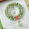 Pulsera apilada de doble círculo de Bodhi verde lechoso similar al jade, Pulsera de joyería de mano de doble círculo de raíz de Bodhi estilo chino nuevo