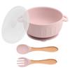 Em estoque tigela de silicone para bebê com tampa tigela de suplemento alimentar para bebê com ventosa tigela para mãe colher garfo talheres crianças comendo tigela de silicone