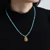 Collar Rotatorio Original de Moda Retro con Perlas de Calabaza y Cuentas Lujo Accesible Gama Alta Exquisito Versátil Turquesa Clavícula