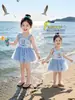 Traje de baño para niñas pequeñas 2025 Nuevo estilo Súper lindo Traje de baño de una pieza para niños Traje de baño estilo vestido de princesa Elsa para bebé