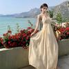 Vestido Halter Morado con Escote en V Espalda Descubierta para Vacaciones en la Playa para Mujer, Falda Larga Elegante Súper Atractiva, Falda Atractiva para Tomar Fotos