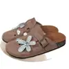 Nuevo Estilo Cadena de Perlas Flor de Cristal Ropa Exterior Slip-On Dulce y Fresco Punta Plana Medias Zapatillas Zapatos Birkenstock para Mujer Zapatos para Mujer