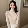 Top de cuello alto para mujer, corte ajustado, color liso, manga larga, tejido, base de imitación lana, suéter de punto para mujer, adecuado para otoño e invierno