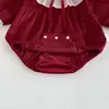 Ropa de bebé para otoño e invierno, mameluco de terciopelo para niña recién nacida de mes completo, enterizo rojo princesa para celebración de 100 días