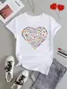 Camiseta linda con estampado de corazones multicolor, camiseta casual de manga corta con cuello redondo, estilo vintage de vacaciones para el verano