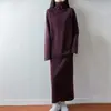 26 Otoño Invierno Nuevo Jersey de Cuello Alto 100% Lana Falda Larga Hasta la Rodilla Conjunto de Punto para Mujer Conjunto Casual de Dos Piezas