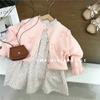 Primavera para Niñas Nuevo Estilo de Dama Vestido Floral Dulce Abrigo Suéter Cárdigan Tejido Comercio Exterior