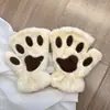 Luvas Garra de Gato Pelúcia Meio Dedo Pata de Urso Luvas sem Dedos Fofas Femininas Veludo Grosso Luvas Halter de Veludo Luvas Quentes de Desenho Animado