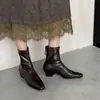 Botas simples e confortáveis de salto grosso para o dia a dia, feitas de couro de carneiro de primeira qualidade com tecido elástico, zíper traseiro, emagrecem e são estilosas