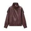 Comércio Exterior Transfronteiriço outono-inverno 2026 moda nova jaqueta feminina de couro PU gola alta casaco de couro de manga comprida para motocicleta