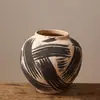 Conjunto de três vasos de cerâmica retrô com pinceladas feitas à mão, vaso de flores de cerâmica grossa estilo Wabi-Sabi, padrão artístico de pinceladas, ornamento para arranjo floral