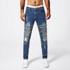 Jeans Rotos de Gama Alta para Hombre Slim-fit Teñidos Verano Delgados Azul Claro Casual Elásticos Pantalones Estilo Coreano para Hombre