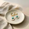 Pendientes de clip ovalados de turquesa de lujo ligero estilo francés para mujer, nicho retro, temperamento, estilo minimalista moderno