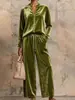 Moda Feminina Europeia e Americana 2026 Site Independente Amazon Conjunto de Moletom com Zíper de Veludo Calça Wide Leg Feminina Caimento Fluido Cintura Alta