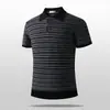 2026 Nueva Camisa Polo de Punto Hueco a Rayas Azules y Blancas de Manga Corta para Hombre, Camiseta Delgada de Verano Estilo Old Money con Cuello