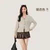 Cárdigan de punto de lana Tencel para mujer, Lyocell, Nuevo abrigo grueso de manga larga holgado con cuello en V para damas