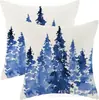 Funda de Almohada Navideña Nueva Coche Pino Copo de Nieve Bola de Navidad Estampado de Lino Decoración de Habitación Cojín de Sofá