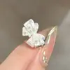 Anel de Dedo Fada Estilo Francês, Laço Tridimensional Gentil e Moderno, Anel Doce Versátil de Moda Prata Metálico