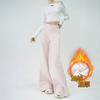 Pantalones Casuales Acampanados de Color Naranja Infantil # Estilo Perezoso Sencillo Forrados de Polar para Mujer, Sueltos Adelgazantes que Cubren la Cadera Versátiles de Longitud al Suelo