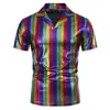 Moda Masculina Nova Transfronteiriça da Amazon Design Estampado em Ouro Gola Lapela Manga Curta Tamanho Plus Size Cor Sólida Camiseta Versátil