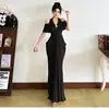 Vestido longo plissado estilo francês de desejo puro, justo ao corpo, com decote halter, elegante para eventos sociais femininos, com caimento, cross-border