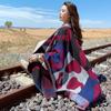 Otoño e Invierno Nuevo Sesión de Fotos de Viaje Cachemira Abertura Chal Grande Combinación Estampado Diamante Leopardo Abrigo Versátil Bufanda Cálida Gruesa