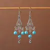 Pendientes Bohemianos Europeos y Americanos con Borlas y Turquesa, Pendientes de Estilo Étnico Retro, Joyería para Orejas Única y Elegante Estilo Tibetano