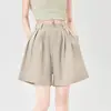 Shorts de traje de lino Tencel para mujer, nuevo estilo de verano 2026, pantalones casuales holgados versátiles para personas menudas