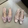 Sandalias de Tacón Grueso con Moño Estilo Francés y Punta Cerrada, Novedad Verano 2026 Estilo Hada Dulce Zapatos de una Sola Pieza sin Espalda con Punta Cuadrada para Mujer