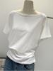 Camiseta Sexy de Manga Curta Off-Shoulder Verão 2026 Novo Estilo Coreano Solta Emagrecimento Nicho Top de Um Ombro para Mulheres