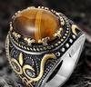 Anel de Pedra Preciosa de Desejo, Anel Masculino Simples com Pedra Preciosa Grande Oval, Anel Tendência Street Style na Europa e América