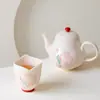 Dinastia Tang e Song Jade Rosa Argila Pintado à Mão Design de Flor de Pessegueiro Cerâmica Caneca Mestra Conjunto de Chá Kung Fu Xícara de Chá Doméstica