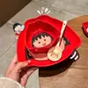 Tigela de Arroz Cerâmica Chibi Maruko-Chan para Uso Doméstico, Tigela Infantil, Alto Valor Estético, Tigela Vermelha Cartoon Fofa, Prato para Molho, Prato de Frutas