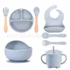 Baberos de Silicona, Baberos para Alimentar Bebés, Baberos Impermeables de Grado Alimenticio para Comer, Baberos Finos para Saliva, Juego de Vajilla Infantil Anti-Suciedad