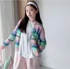 Conjunto de Cardigã Tricotado Listrado Estilo Coreano para Meninas Outono, Suéter Fashion para Meninas, Calças Largas Primavera e Outono, Calças de Moletom, Calças Longas