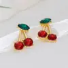 Estilo Europeo y Americano Piedra Preciosa Cereza Roja Collar Pendientes Ks Exquisito Simple Dulce Elegante Versátil Lindo Joyería de Frutas
