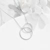 Ventas Calientes Transfronterizas Plata de Ley S925 Moda Elegante Simple Brillante Doble Círculo Collar de Doble Anillo Cadena Clavicular para Mujer Lote para Mujeres