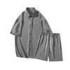Conjunto de Duas Peças Masculino Verão Tendência Marca Solto Caimento Fluido Lapela Manga Curta Camisa e Shorts Sensação Fresca