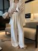 Pantalones Casuales Largos Rectos de Lino Ligeros y Transpirables de Cintura Alta Deshilachados para Mujer, Verano Texturizados Sueltos Adelgazantes