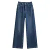 Jeans Rectos Versátiles de Color Azul Vintage para Mujer, Otoño 2026, Tiro Alto, Adelgazantes, Holgados, Caídos, de Pierna Ancha, Pantalones Largos Elegantes