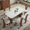 Conjunto de mesa e cadeiras de jantar em madeira maciça estilo francês, mesa de jantar retangular com tampo de pedra, adequado para uso doméstico, com design vintage, ideal para uma sala de estar ou como uma grande escrivaninha