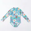 Maiô de verão novo e estiloso com zíper para meninas, maiô de peça única de alta aparência com mangas compridas para crianças