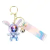 Colgante de llavero de conejo de orejas largas iridiscente de cristal transparente acrílico, decoración para coche y bolso, regalo exquisito de alta gama
