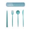 Juego Portátil de Cuatro Piezas de Paja de Trigo Portugués de Cuchillo, Tenedor, Cuchara y Palillos Chinos para Estudiantes, Cubiertos de Plástico para Exteriores al por Mayor con Caja