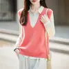 Colete Feminino com Forro de Fleece 2026 Outono/Inverno Novo Mistura de Seda-Caxemira-Lã Gola V Tricotado Sem Mangas Tendência