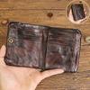 Cartera de cuero hecha a mano pulida de cuero curtido vegetal vintage desgastada cartera para estudiante joven bolsa plateada cartera vertical multifuncional