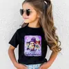 Camiseta Estampada de Grupo Feminino Coreano K-Pop 230g Algodão Puro Gola Redonda Manga Curta Tamanhos Grande, Médio e Pequeno Roupa Infantil Top 1010-5