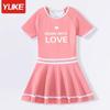 Traje de baño para niñas, Tallas mediana y grande, Traje de baño de una pieza con mangas cortas, Traje de baño de secado rápido con protección solar para niñas, Estilo deportivo Pequeña Princesa