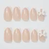 Nueva Manicura Transfronteriza Europea y Americana, Blanco Dulce y Sencillo Francés con Lazo, Tez Aclaradora, Uñas Portátiles de Longitud Media al por Mayor