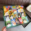 Lenço de Imitação de Seda com Estampa de Gato de Desenho Animado, Xale de Alta Qualidade, Lenço para Pescoço com Proteção Solar, Lenço Quadrado Pequeno, Lenço de Cabeça, Lenço para Mulheres